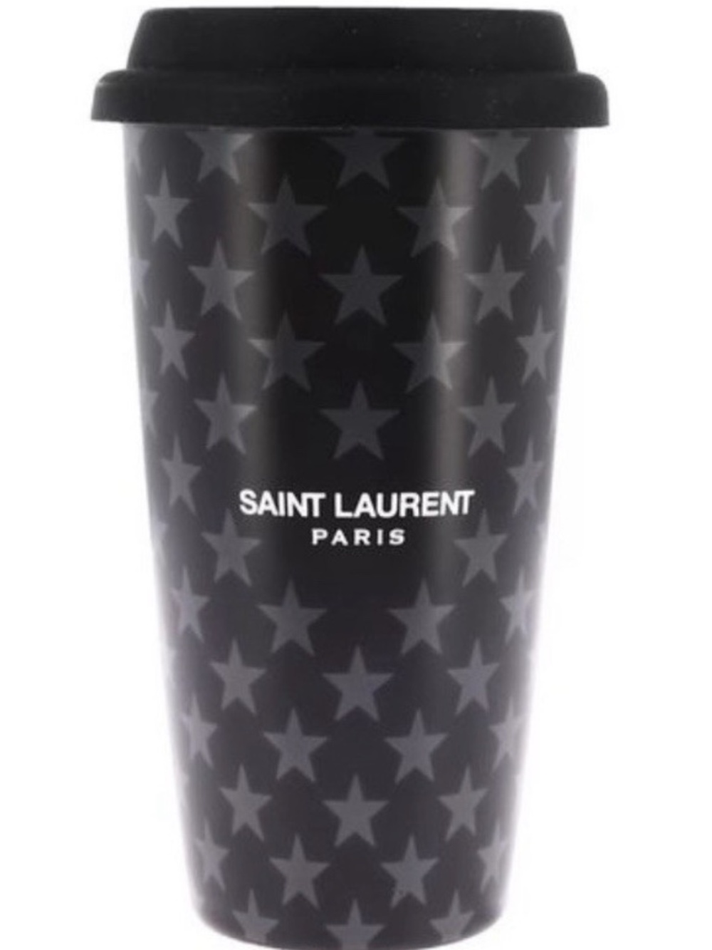 Saint Laurent YSL Black Stars Logo Ceramic Coffee Tea Travel Mug Cup w/ Lid